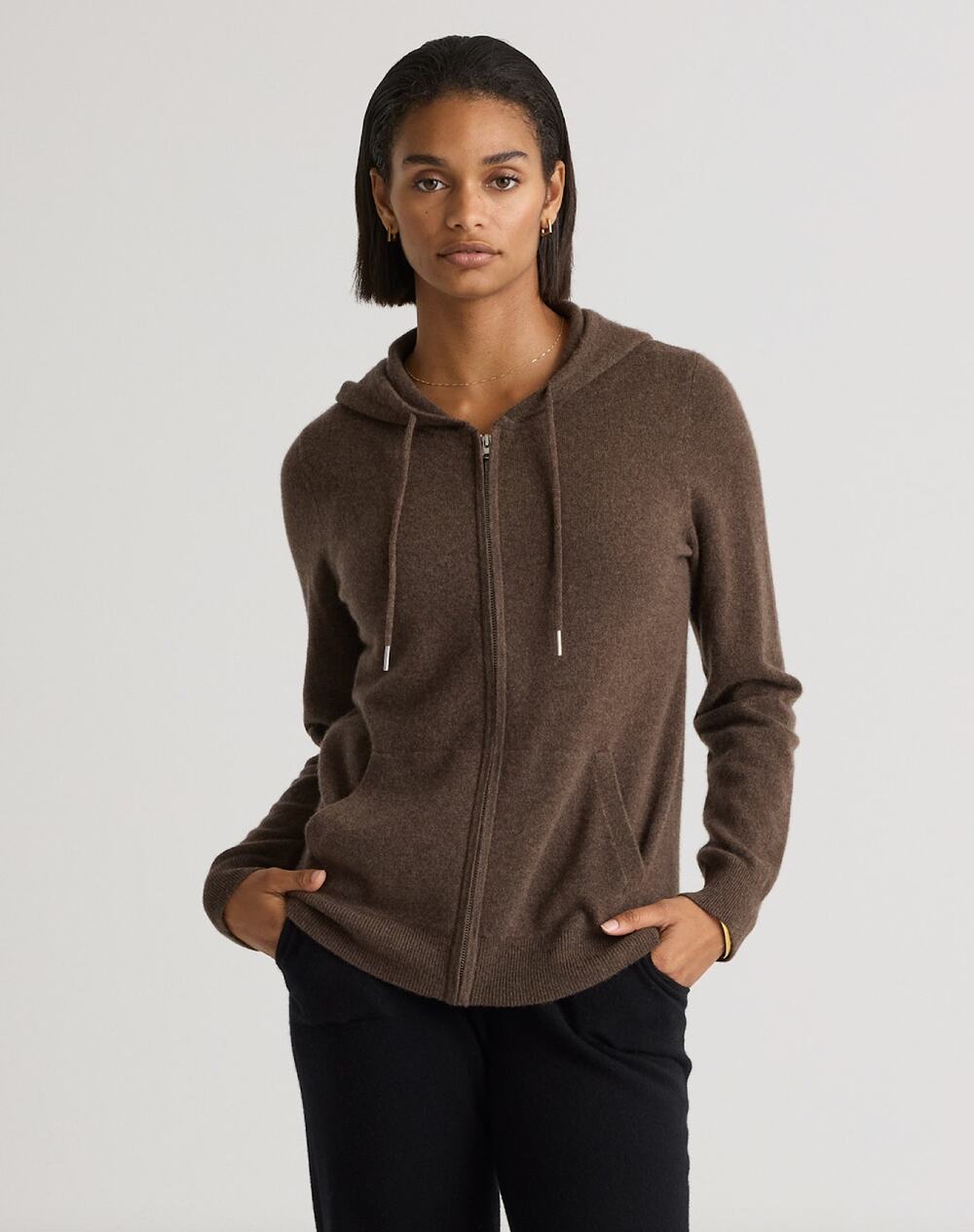 Quince Mongolian Cashmere Full Zip Hoodie Sweater Brown Womens XS NWT